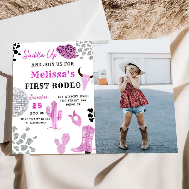 Saddle Up Wild West Rodeo Disco Cowgirl Birthday Invitation (Creator Uploaded)