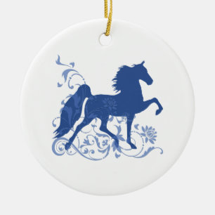 Saddlebred Five Gait Floral Blue Ceramic Tree Decoration