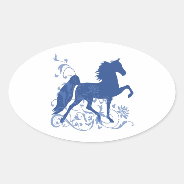 Saddlebred Five Gait Floral Blue Oval Sticker (Front)