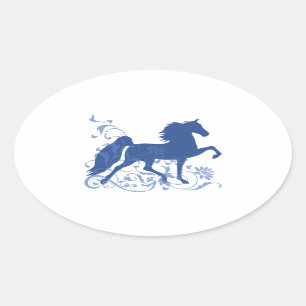 Saddlebred Five Gait Floral Blue Oval Sticker