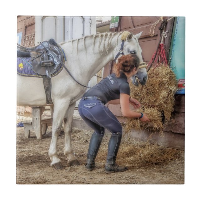 Saddled Horse at Feeding Time Tile (Front)