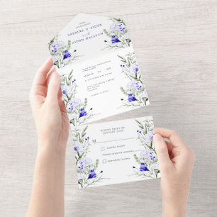 Sade Of Royal Blue Ivory Floral Wedding All In One Invitation