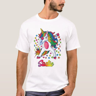 Sadie Dabbing Unicorn Rainbow Personalised Name Cu T-Shirt