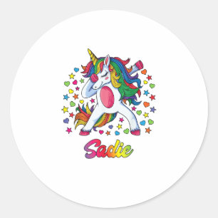 Sadie Dabbing Unicorn Rainbow Personalized Name Cu Classic Round Sticker
