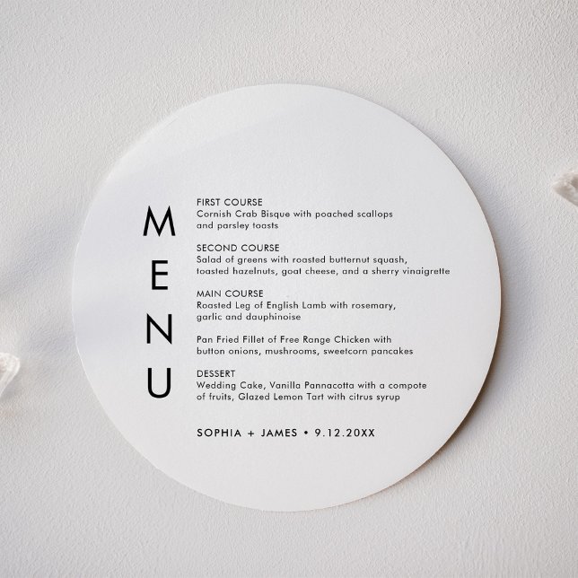 SADIE Minimalist Round Wedding Dinner Menu Invitation (Creator Uploaded)
