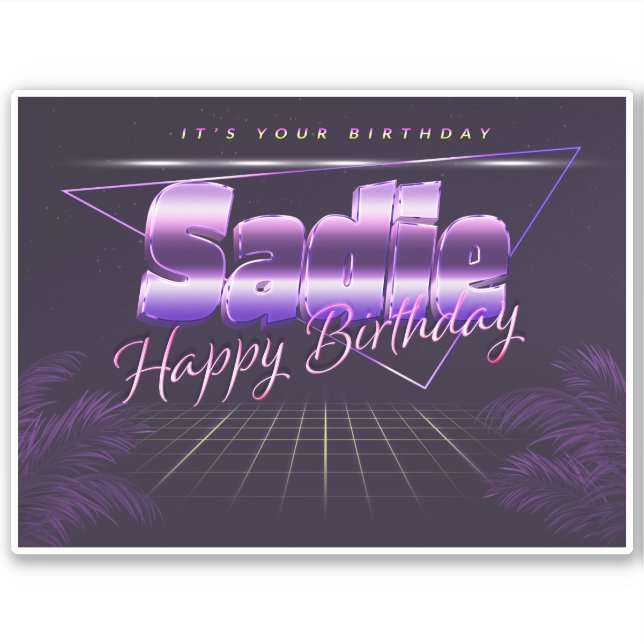Sadie Name First name lila retro Sticker Birthday (Front)