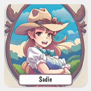Sadie The Cowgirl, With Custom Nametag!  Square Sticker