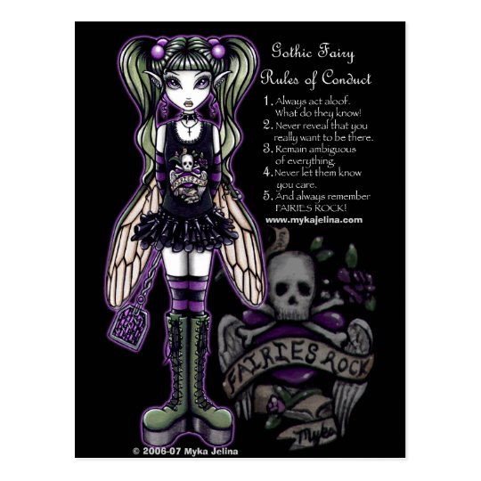Sadies' Rules of Conduct Gothic Skull Faery Postcard