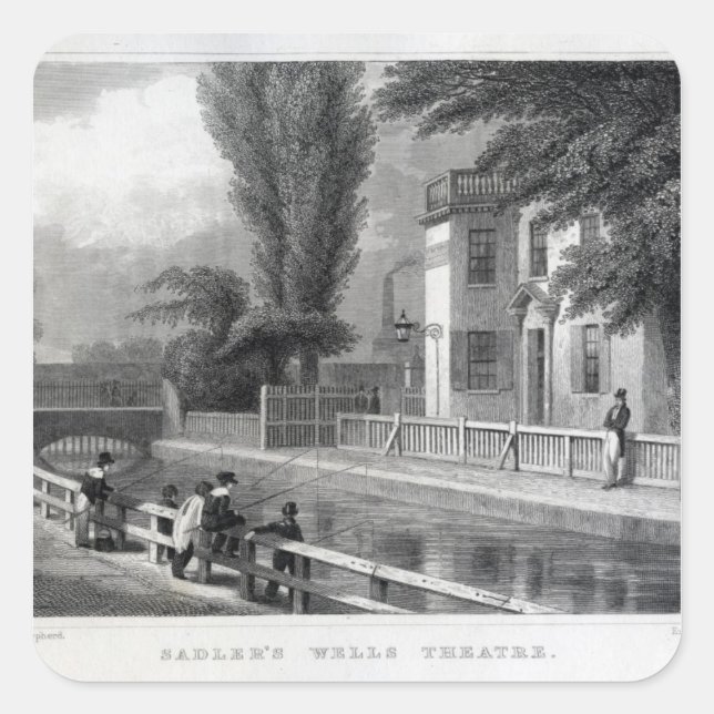 Sadler's Wells Theatre, engraved by J. Garner Square Sticker (Front)
