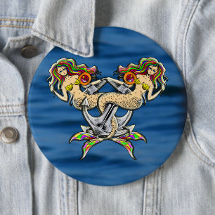 Sadly mermaids at anchor 6 cm round badge