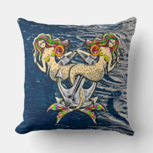 Sadly mermaids at anchor cushion