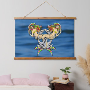 Sadly mermaids at anchor hanging tapestry