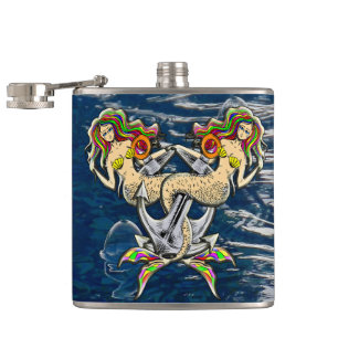 Sadly mermaids at anchor hip flask