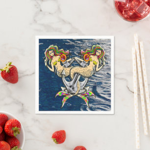 Sadly mermaids at anchor napkin