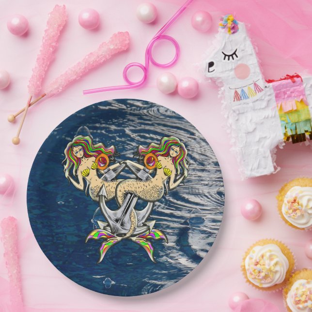 Sadly mermaids at anchor paper plate (Party)