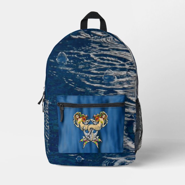 Sadly mermaids at anchor printed backpack (Front)