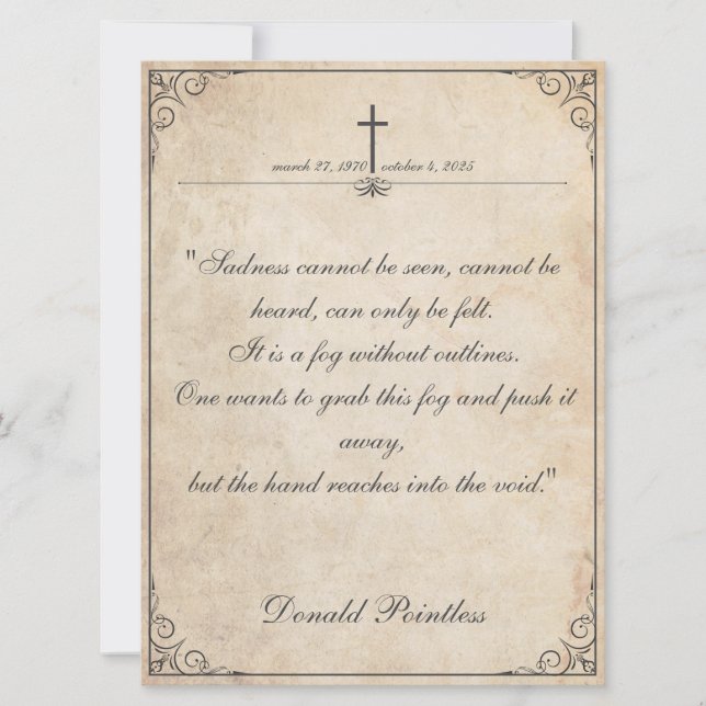 Sadness cannot be seen - Funeral Vintage Card (Front)