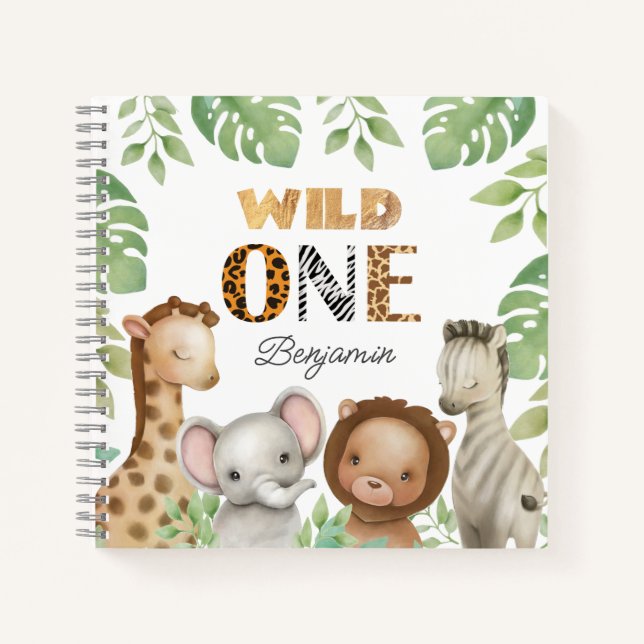 Safari 1st Birthday Guest Book Spiral Notebook (Front)