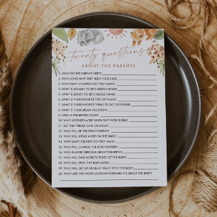 SAFARI 20 Questions About the Parents Baby Game Invitation