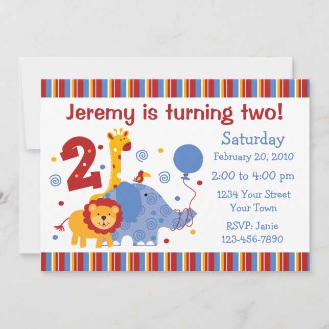Safari 2nd Birthday Custom Invitation (Front)