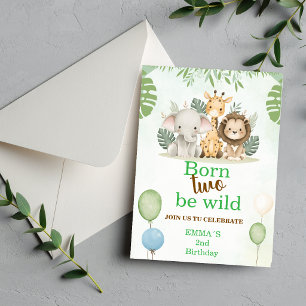 Safari 2nd Birthday Invitation Born Two Be Wild