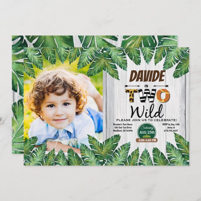 Safari 2nd birthday party photo invitation (Front/Back)