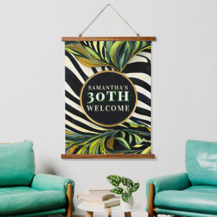 Safari 30th Birthday Welcome Sign Zebra Jungle Hanging Tapestry