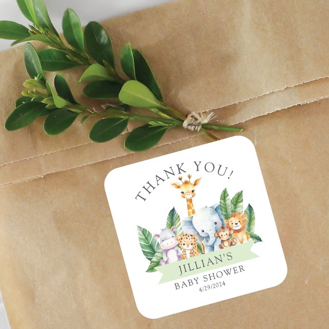 Safari Adventure Baby Shower Thank You Square Sticker (Creator Uploaded)