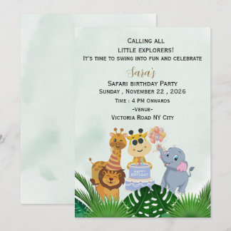Safari Adventure Kids Birthday Invitation