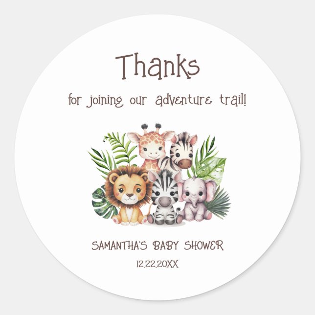 Safari Adventure Trail Mix Baby Shower Sticker (Front)