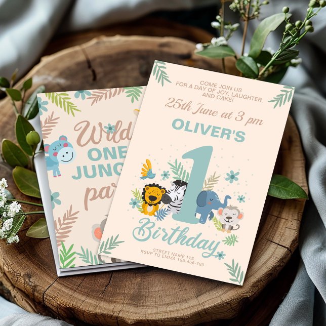 Safari Adventure with Cute Animals 1st birthday Invitation (Creator Uploaded)
