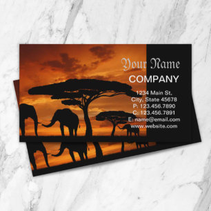 Safari African Baobab tree elephant silhouette Business Card