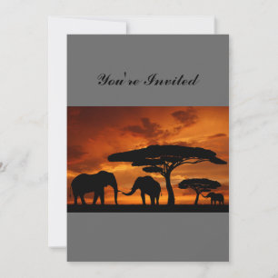 Safari African Baobab tree elephant silhouette Invitation