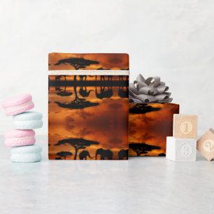 Safari African Baobab tree elephant silhouette Wrapping Paper