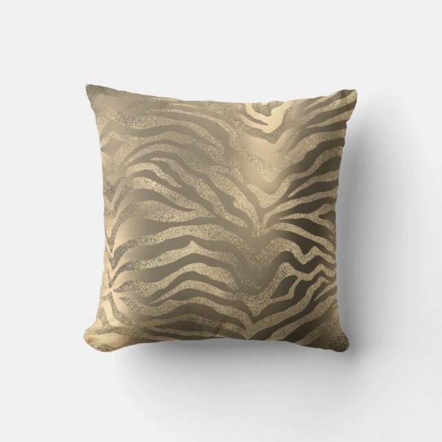 Safari African Champaign Gold Zebra Animal Skin Cushion (Front)