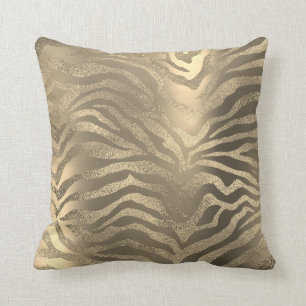 Safari African Champaign Gold Zebra Animal Skin Cushion