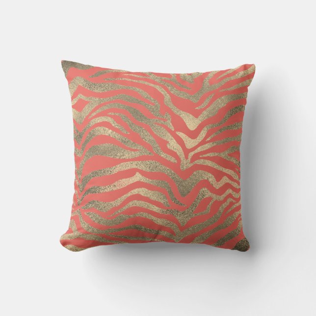 Safari African Gold Glam Zebra Animal Skin Coral Cushion (Front)