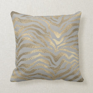 Safari African Gold Glam Zebra Animal Skin Gray Cushion