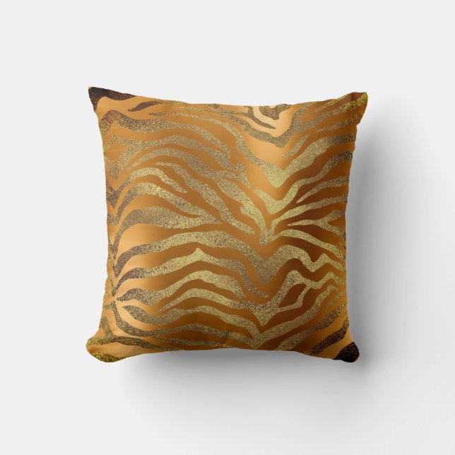 Safari African Gold Glam Zebra Animal Skin Mustard Cushion (Front)