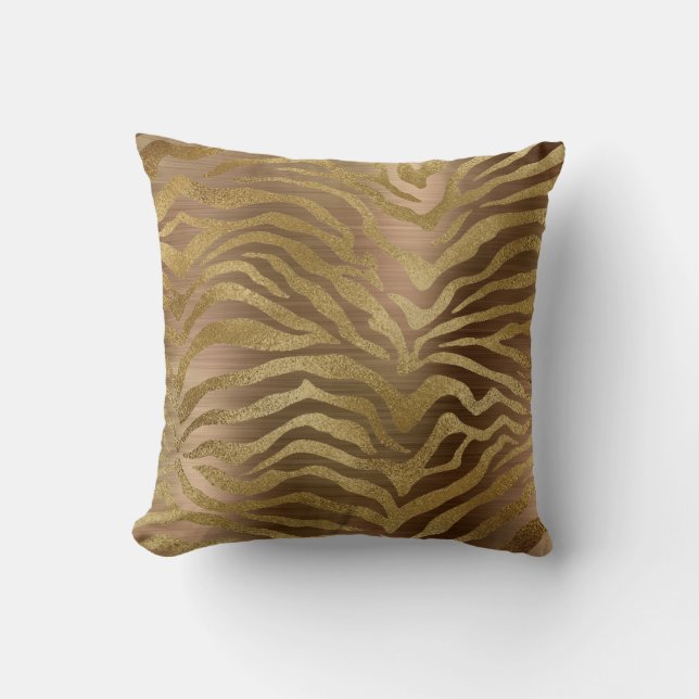 Safari African Steel Gold Glam Zebra Animal Skin Cushion (Front)