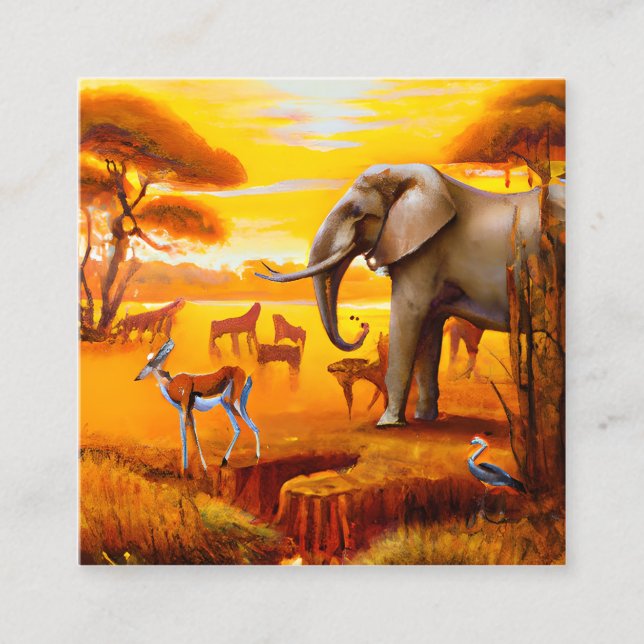 Safari, African Sunsets and Wild Animals Square Business Card (Front)