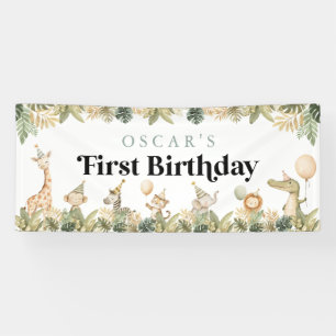 Safari Animal 1st Birthday Banner Wild One Jungle