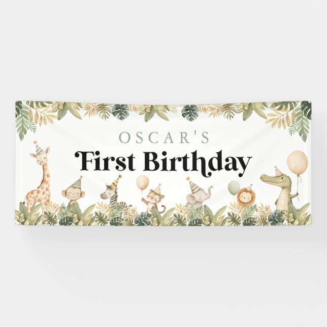 Safari Animal 1st Birthday Banner Wild One Jungle  (Horizontal)