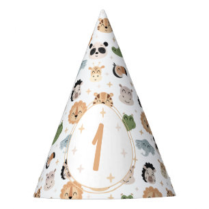 Safari animal 1st birthday boy age paper hat