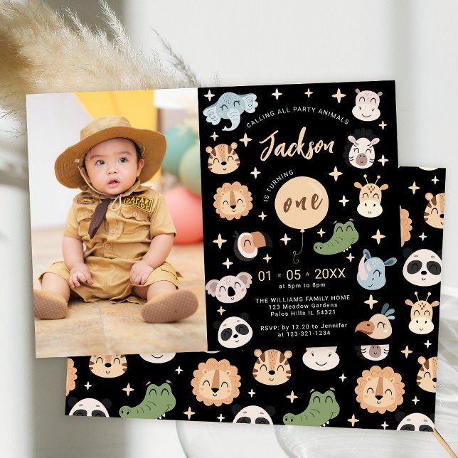 Safari animal 1st birthday boy photo invitation (Creator Uploaded)
