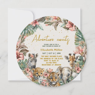 Safari Animal Adventure Begin Baby Boy Shower Invitation