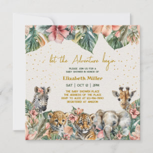 Safari Animal Adventure Begin Baby Boy Shower Invitation