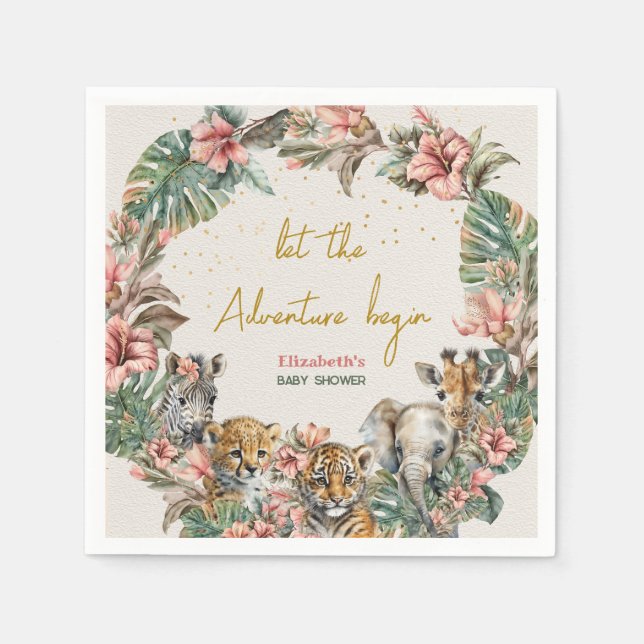 Safari Animal Adventure Begin Baby Boy Shower Napkin (Front)