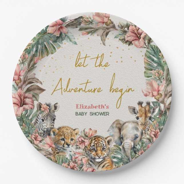 Safari Animal Adventure Begin Baby Boy Shower Paper Plate (Front)