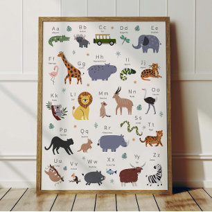 Safari Animal Alphabet ABC Poster Kids Room Decor